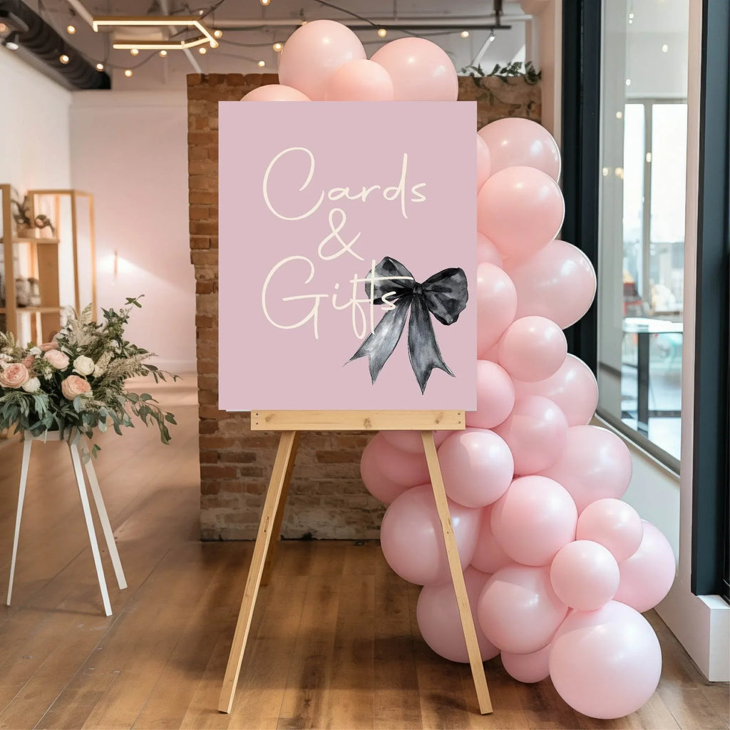 Bows Cards & Gifts Birthday Party Sign | Pink & Black - Larosier Prints