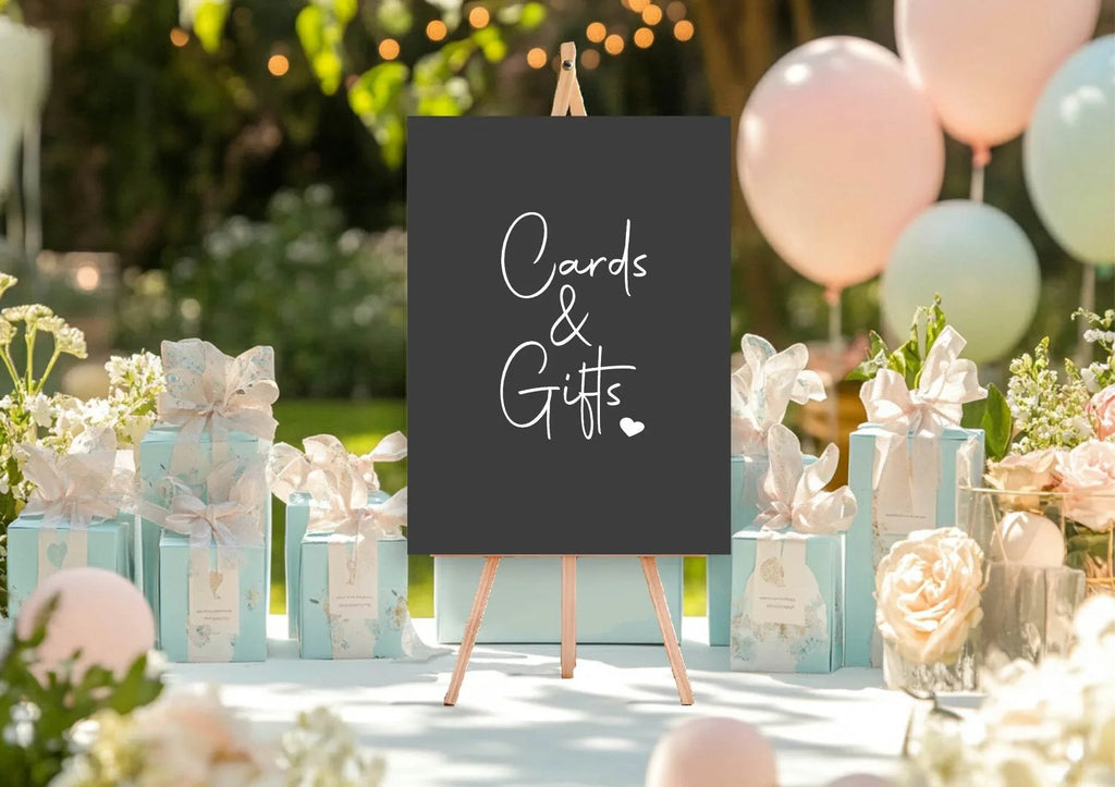 Minimalist Noir Cards & Gifts Birthday Party Sign - Larosier Prints