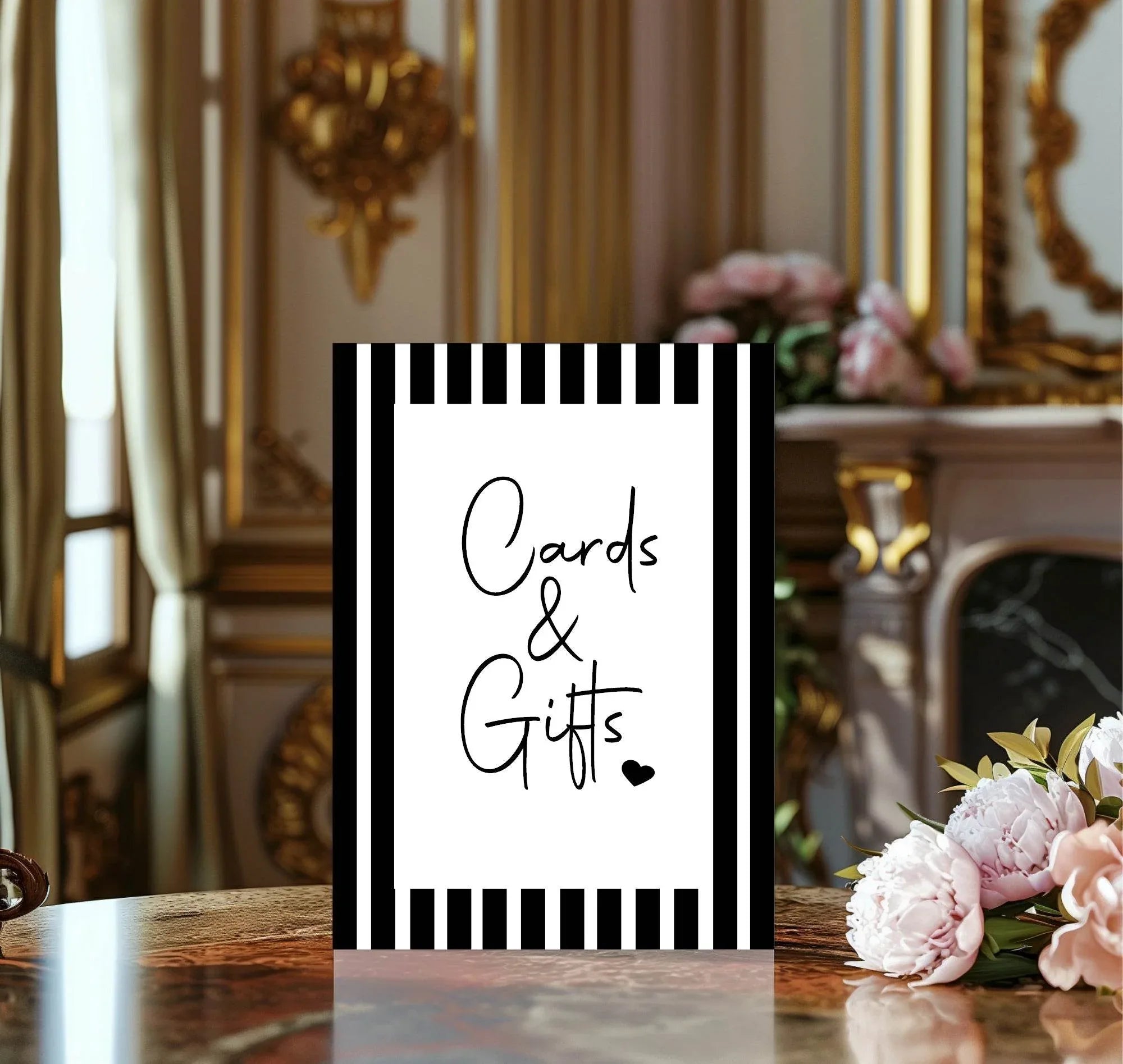 Black & White Stripe Cards & Gifts Birthday Party Sign - Larosier Prints