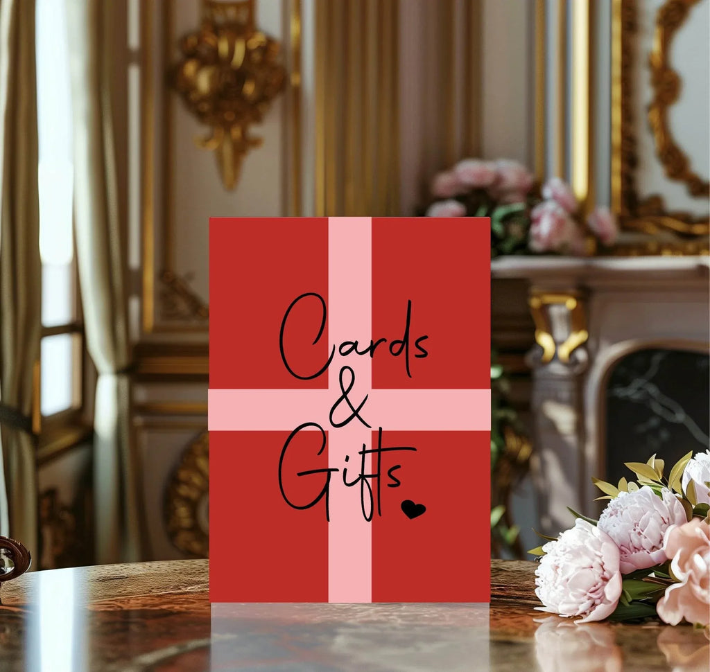 Red & Pink Cards & Gifts Birthday Party Sign - Larosier Prints