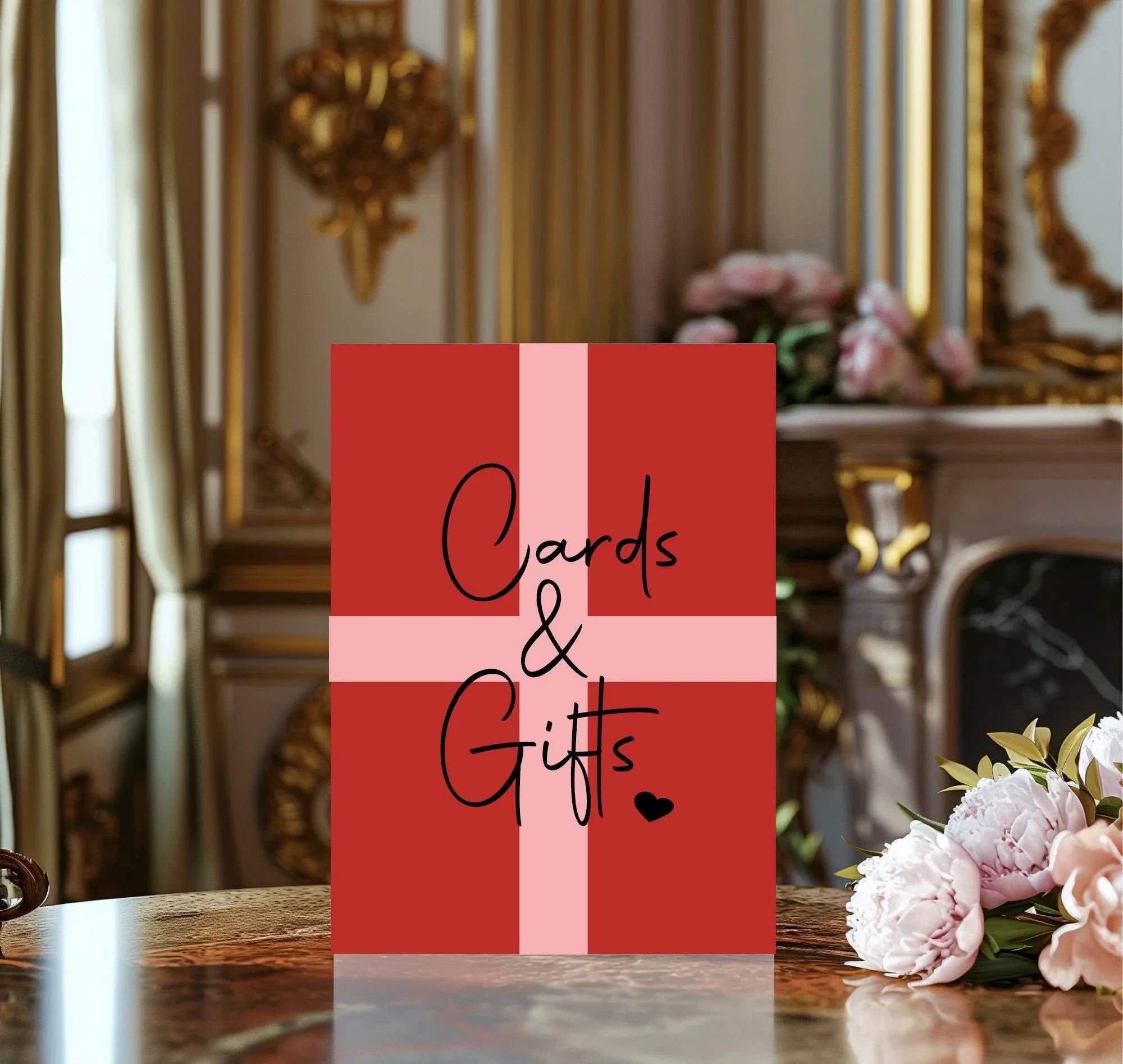 Red & Pink Cards & Gifts Birthday Party Sign - Larosier Prints