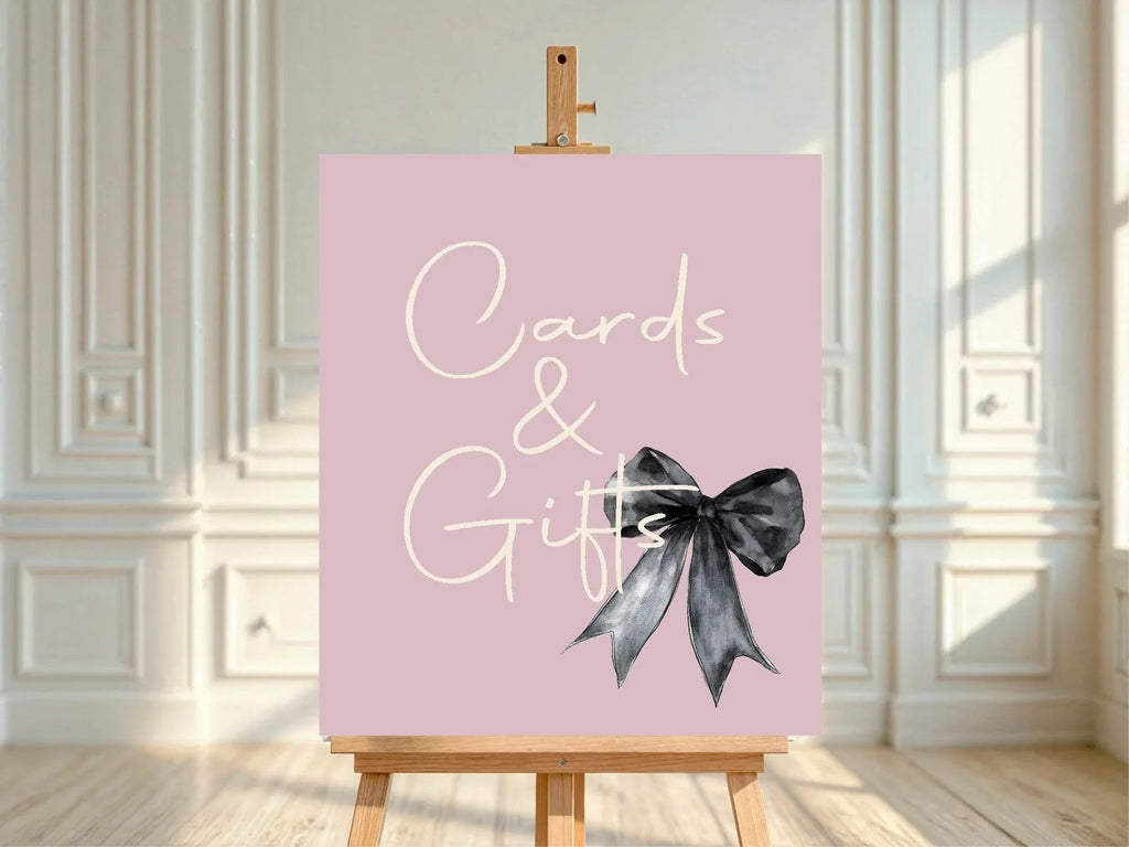 Bows Cards & Gifts Birthday Party Sign | Pink & Black - Larosier Prints