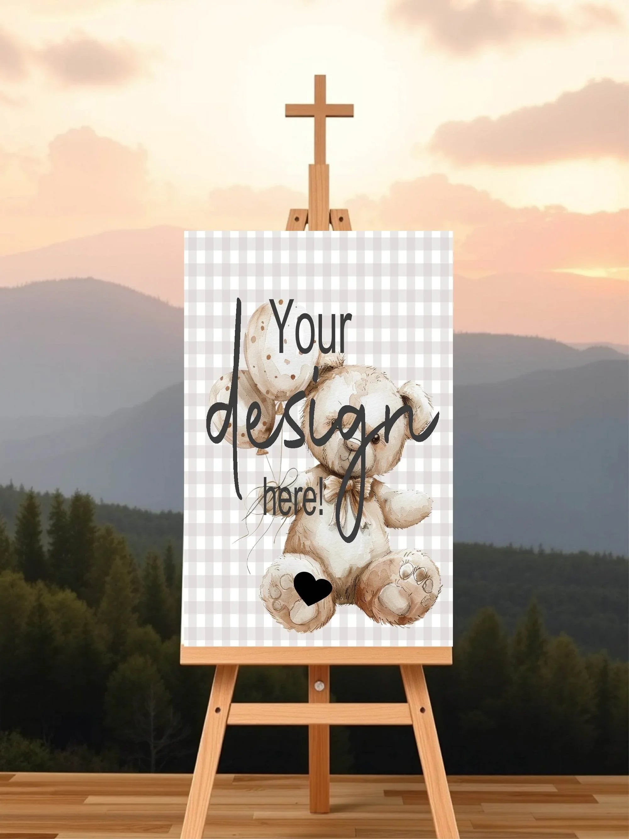 Checkered Bear Custom Bespoke Christening | Baptism Party Sign - Larosier Prints