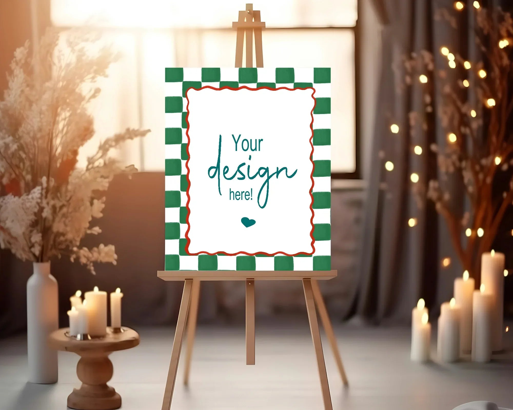 Green Check Christmas Party Invitations & Envelopes | Pack of 10 - Larosier Prints