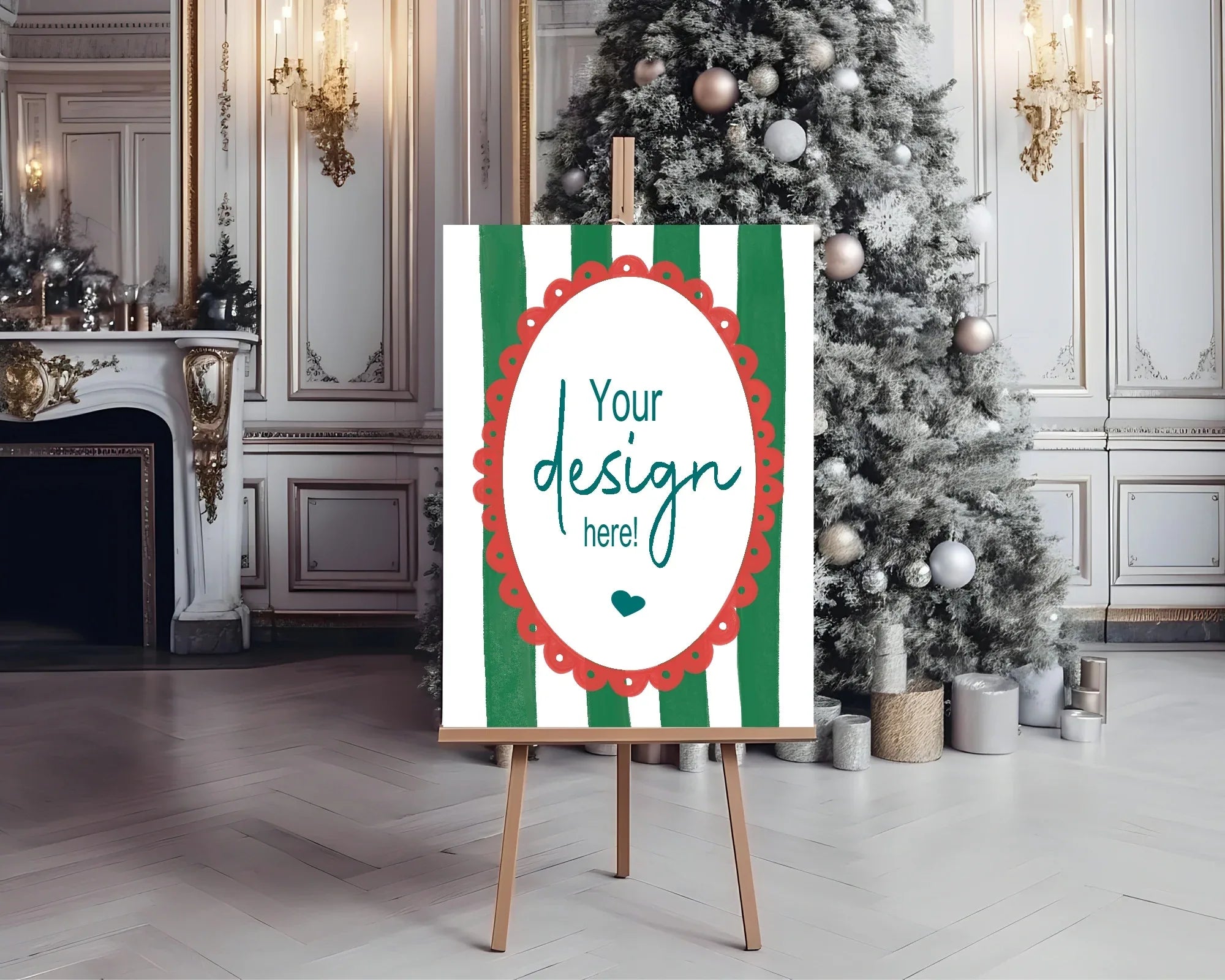 Green Stripe Welcome Christmas Party Sign - Larosier Prints