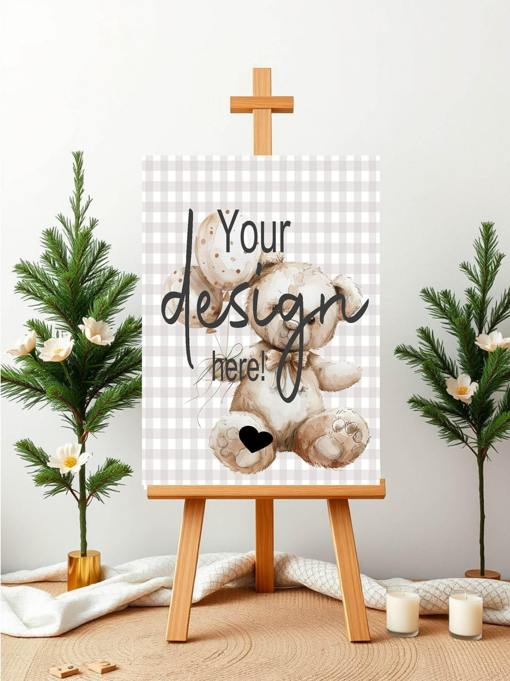 Checkered Bear Custom Bespoke Christening | Baptism Party Sign - Larosier Prints