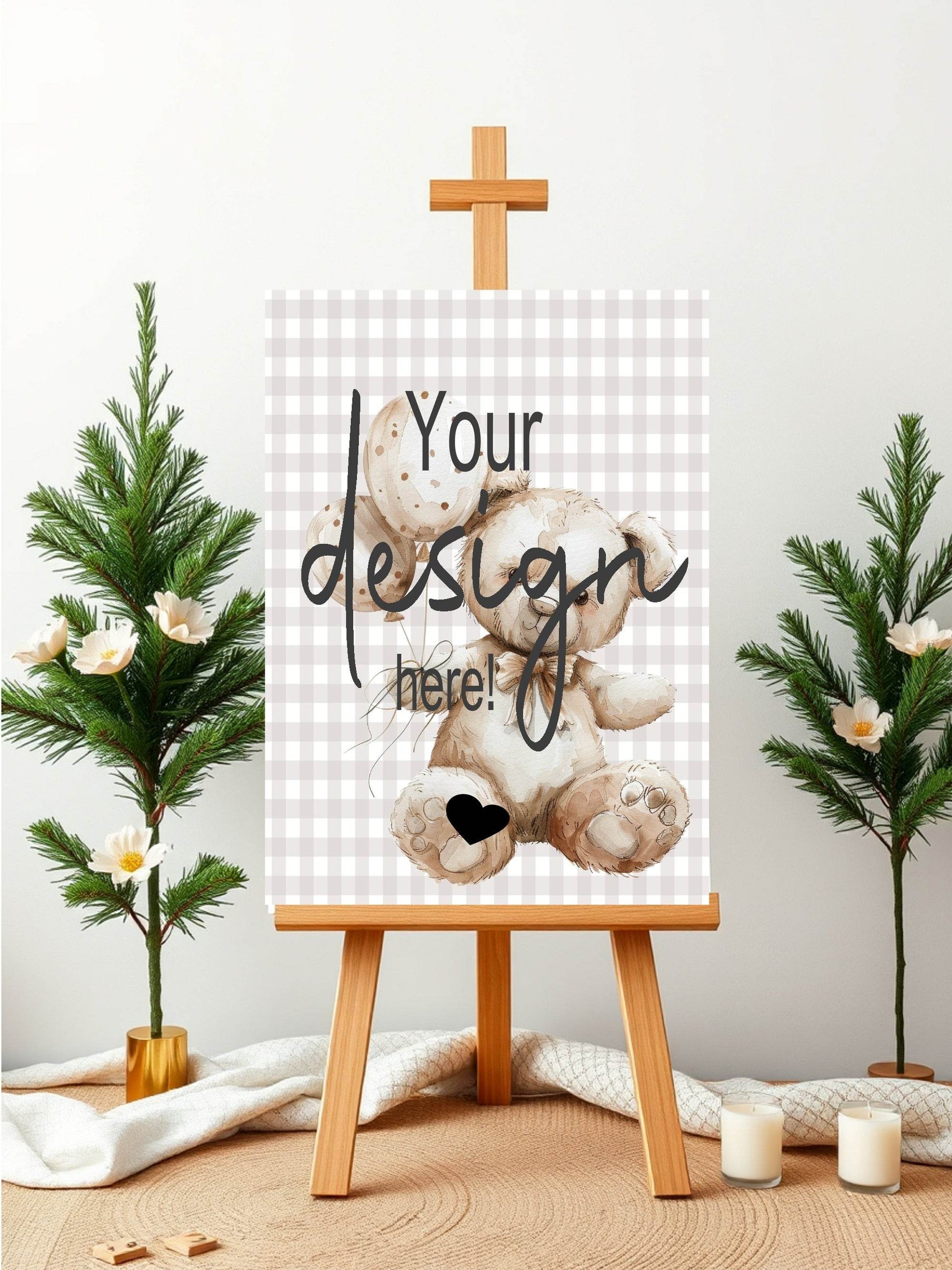 Checkered Bear Custom Bespoke Christening | Baptism Party Sign