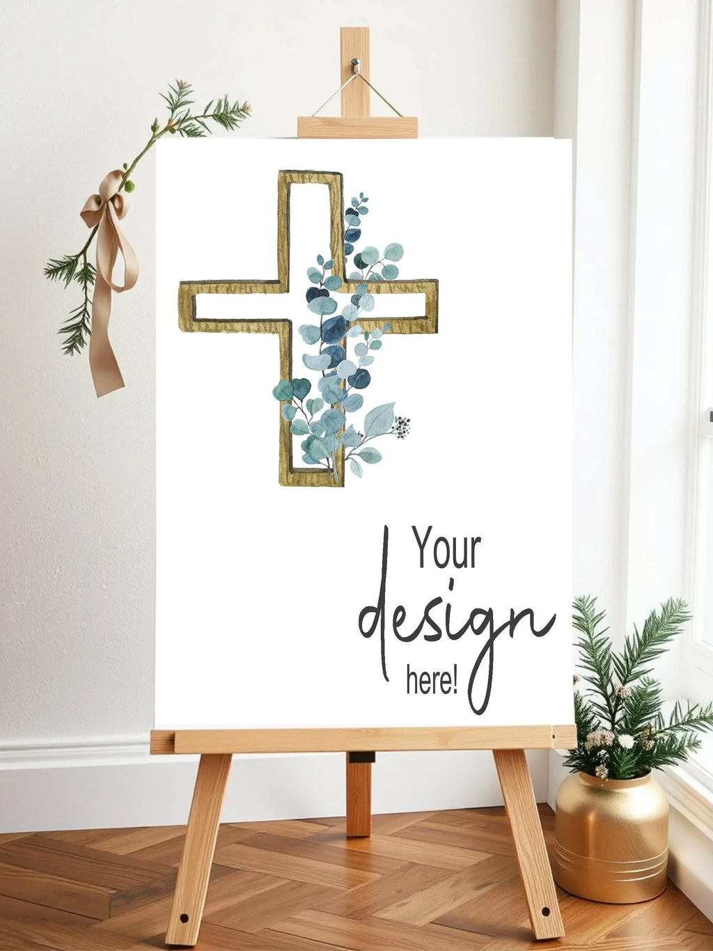 Eucalyptus Cross Custom Bespoke Christening | Baptism Party Sign - Larosier Prints