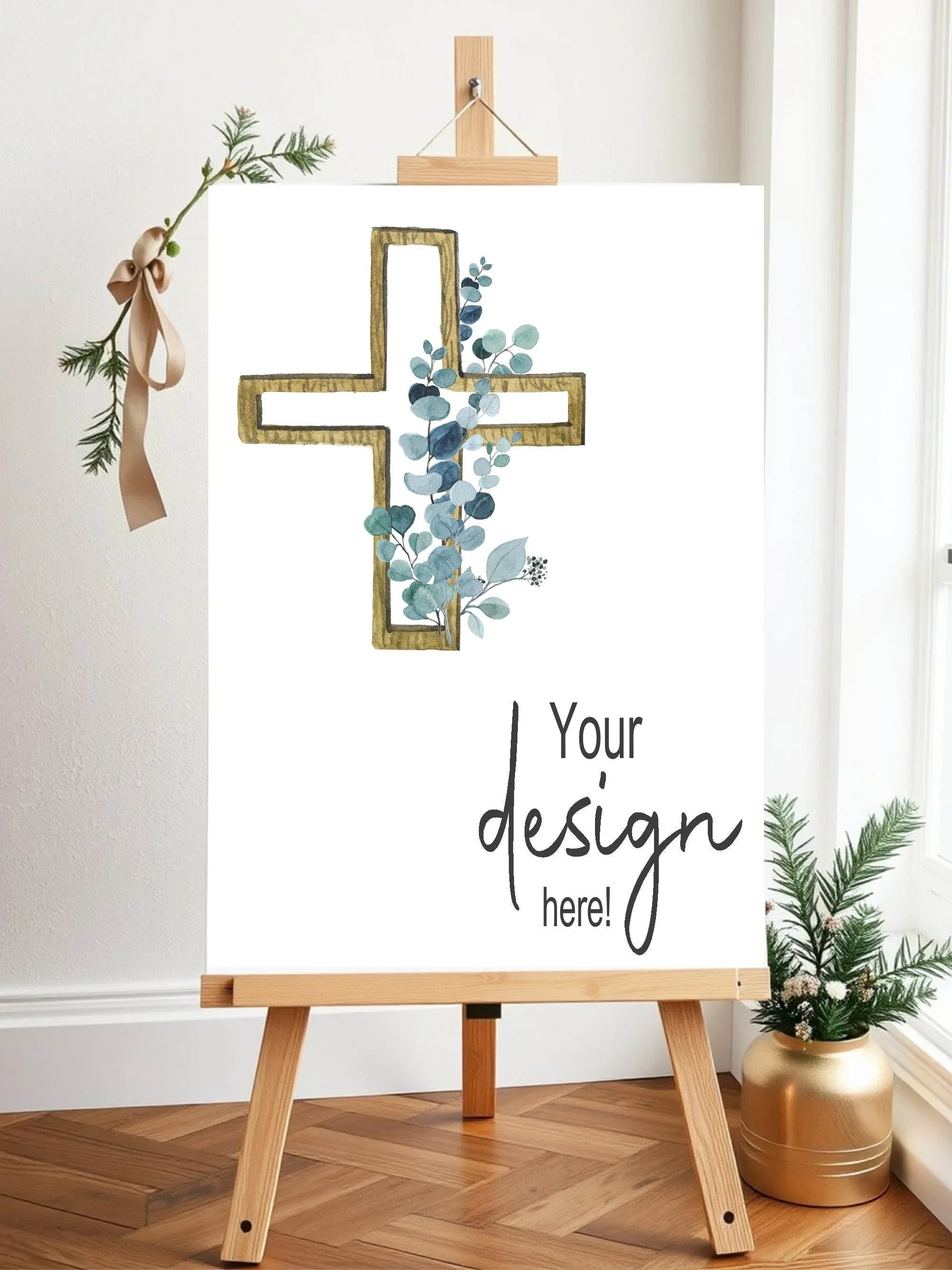 Eucalyptus Cross Custom Bespoke Christening | Baptism Party Sign - Larosier Prints