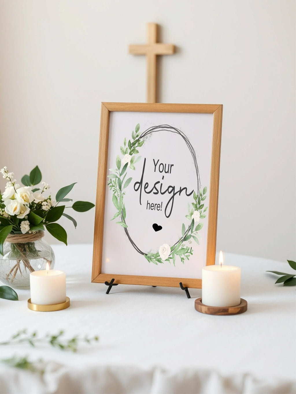 Green & White Rose Custom Bespoke Christening | Baptism Party Sign - Larosier Prints