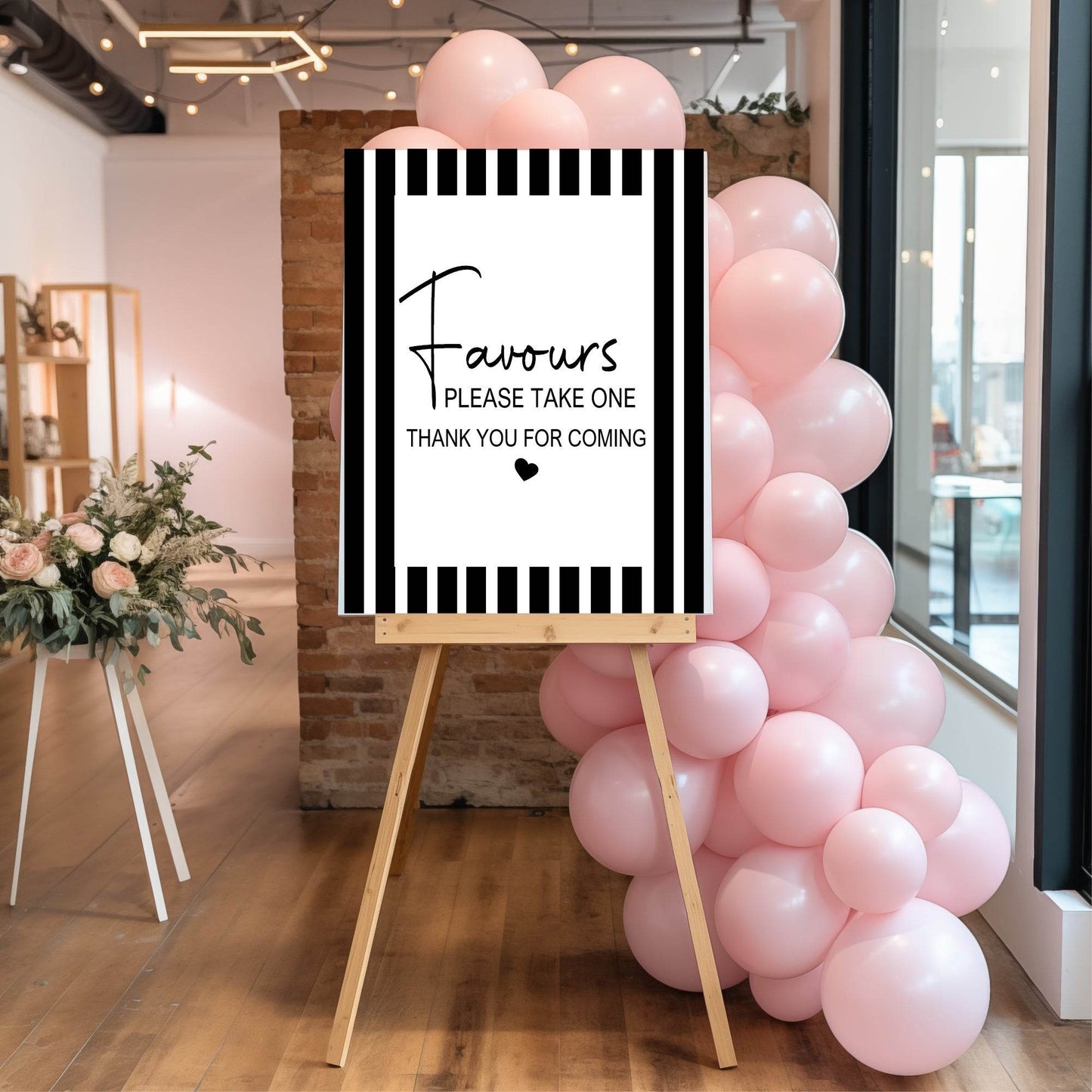 Black and White Stripe Favours Baby Shower Party Sign