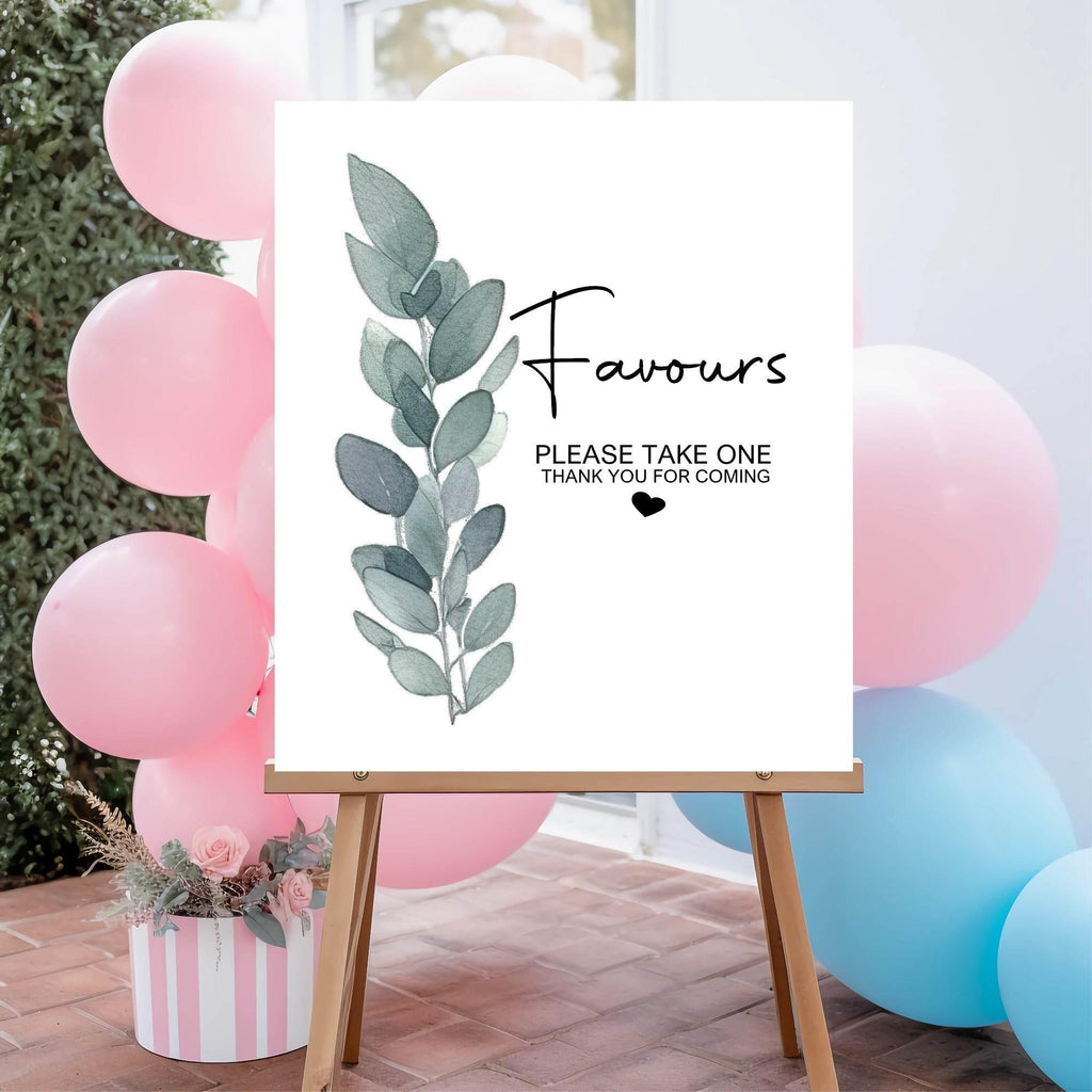 Eucalyptus Favours Baby Shower Party Sign - Larosier Prints