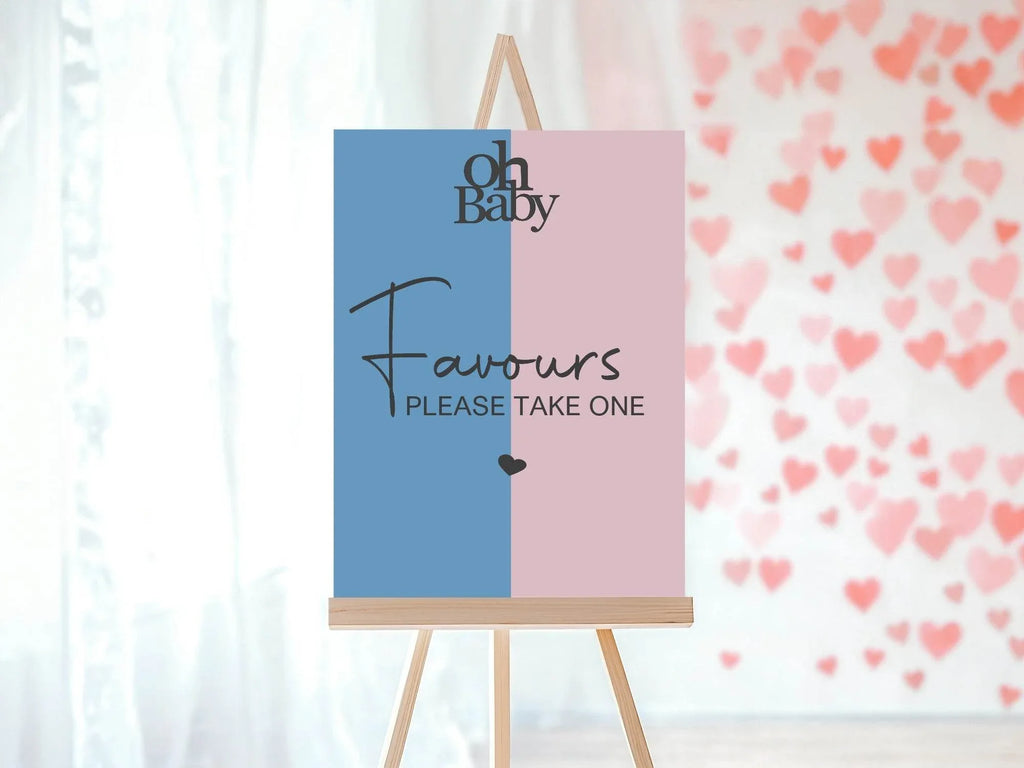 Oh Baby Favours Baby Shower Party Sign | Blue & Pink - Larosier Prints