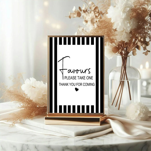 Black and White Stripe Favours Baby Shower Party Sign - Larosier Prints