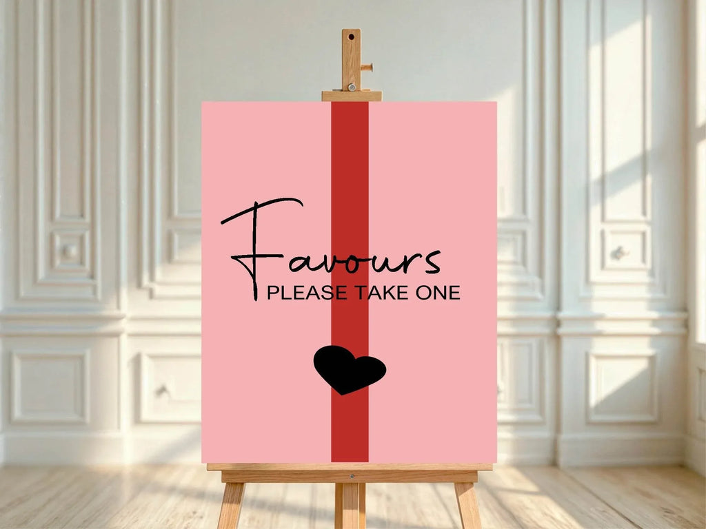 Red & Pink Favours Baby Shower Party Sign - Larosier Prints