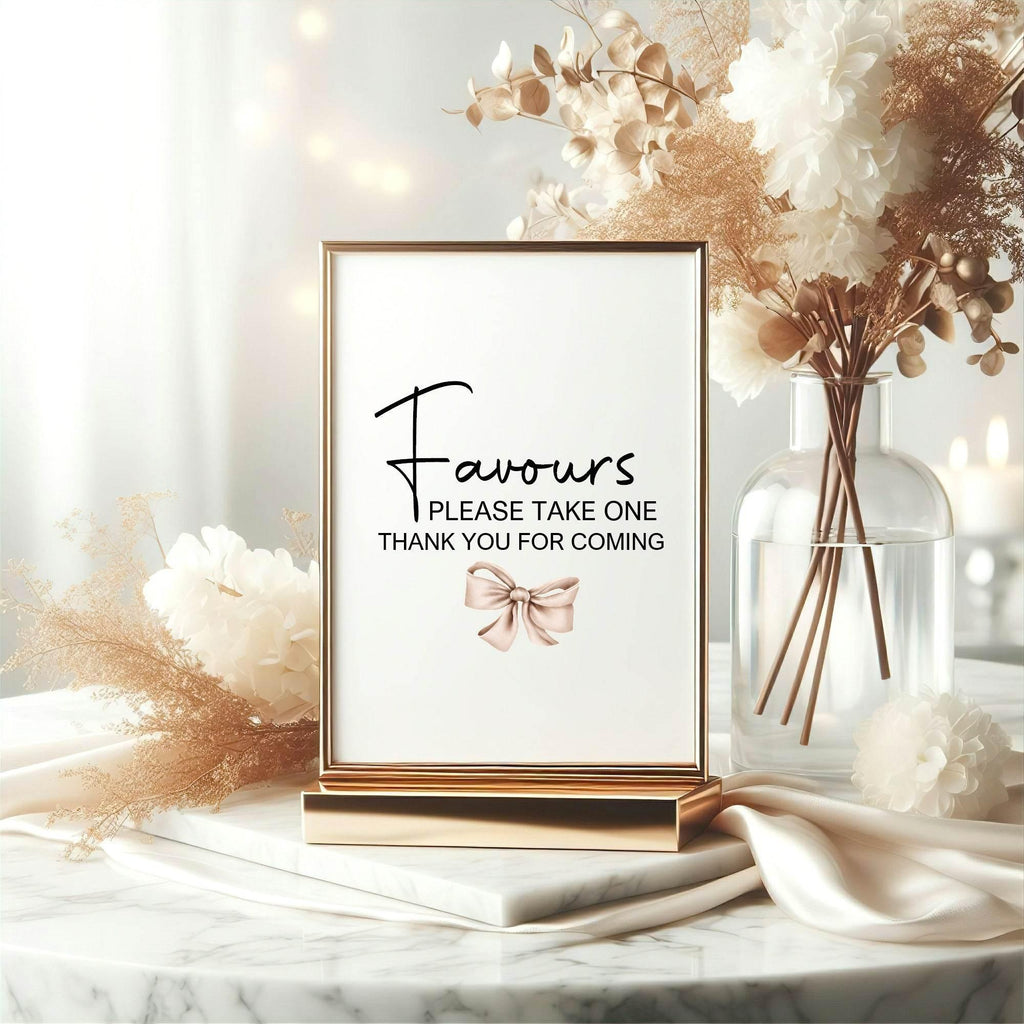 Bows Favours Baby Shower Party Sign - Larosier Prints