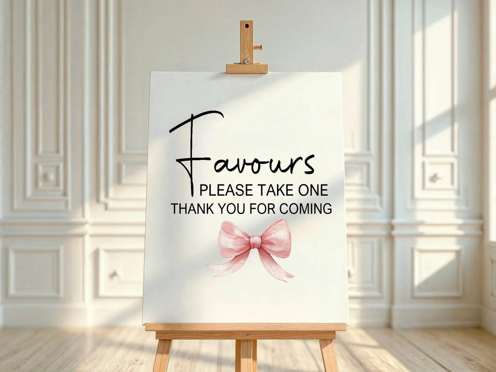 Bows Favours Baby Shower Party Sign - Larosier Prints