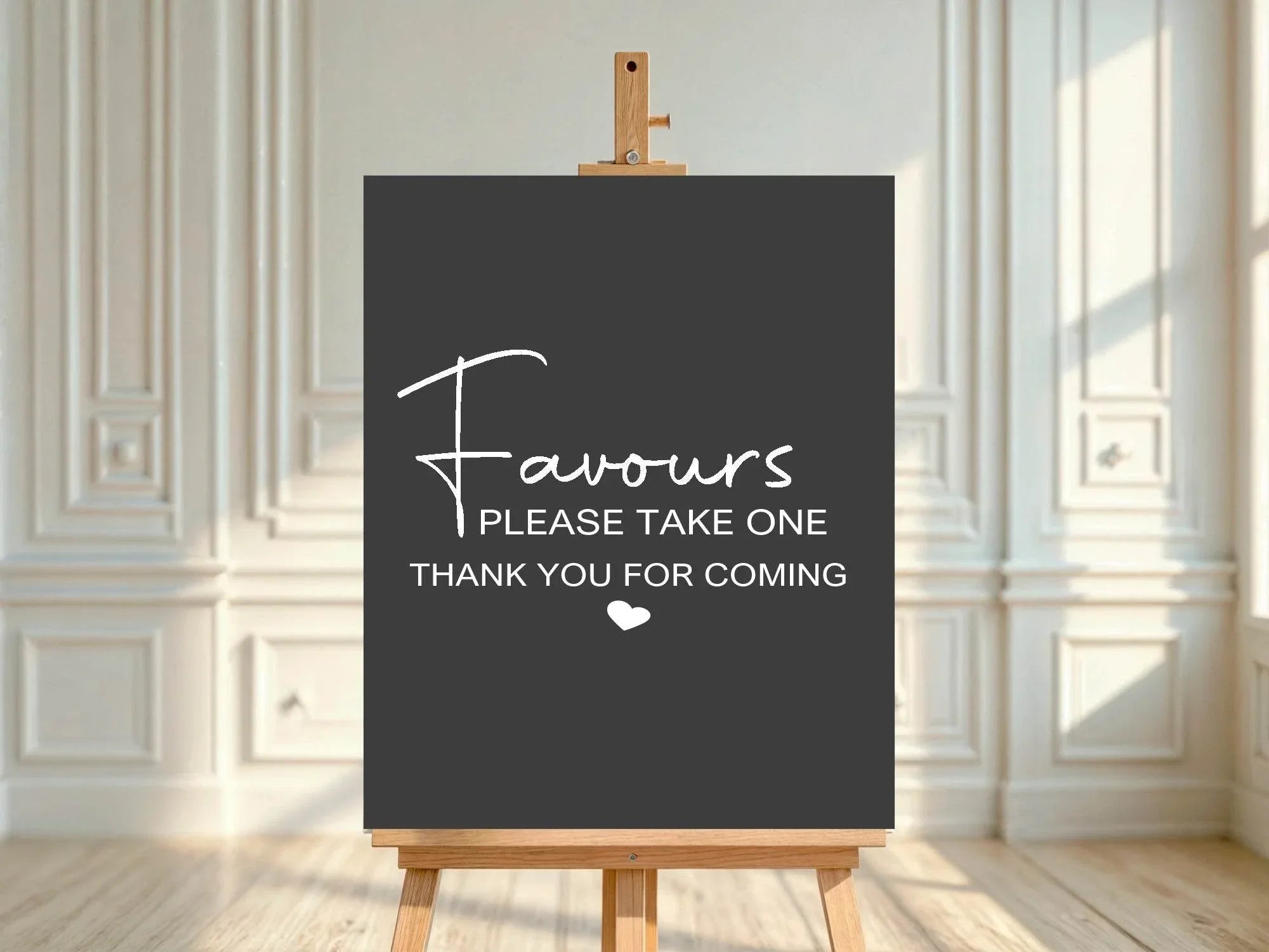 Minimalist Noir Favours Baby Shower Party Sign - Larosier Prints