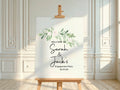Green & White Rose Engagement Welcome Party Sign - Larosier Prints