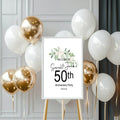 Green & White Rose Anniversary Welcome Party Sign - Larosier Prints