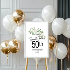 Green & White Rose Anniversary Welcome Party Sign - Larosier Prints