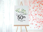 Green & White Rose Anniversary Welcome Party Sign - Larosier Prints