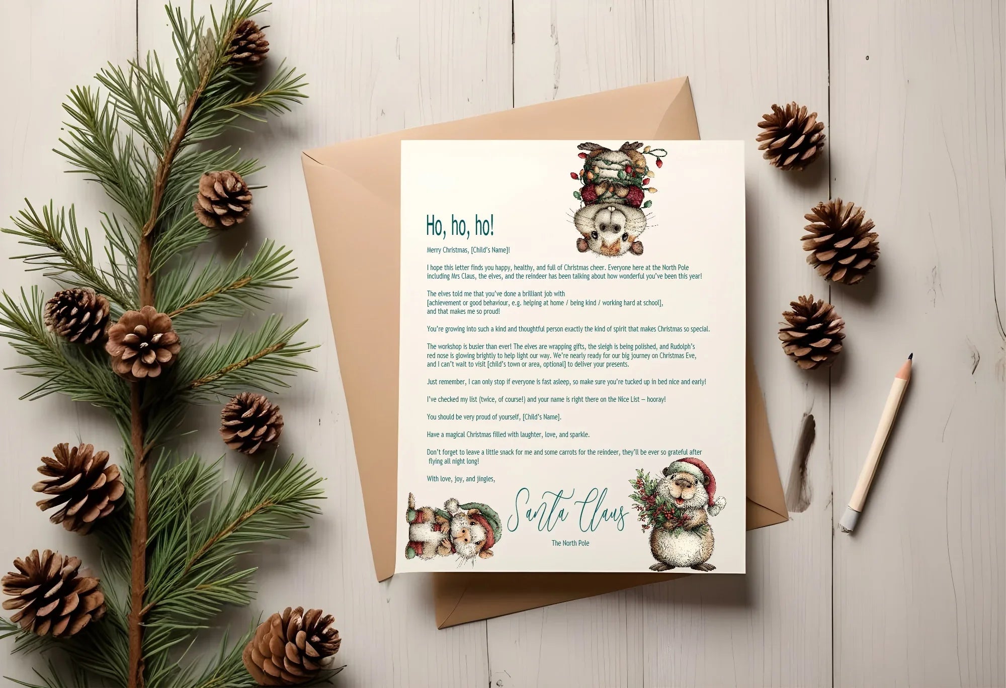 Christmas Capybara Letter to Santa Kit inc Personalised Forever Print - Larosier Prints