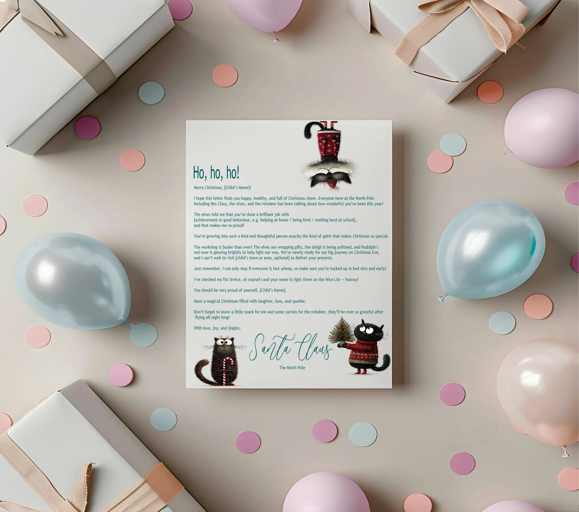Christmas Cat Letter to Santa Kit inc Personalised Forever Print - Larosier Prints