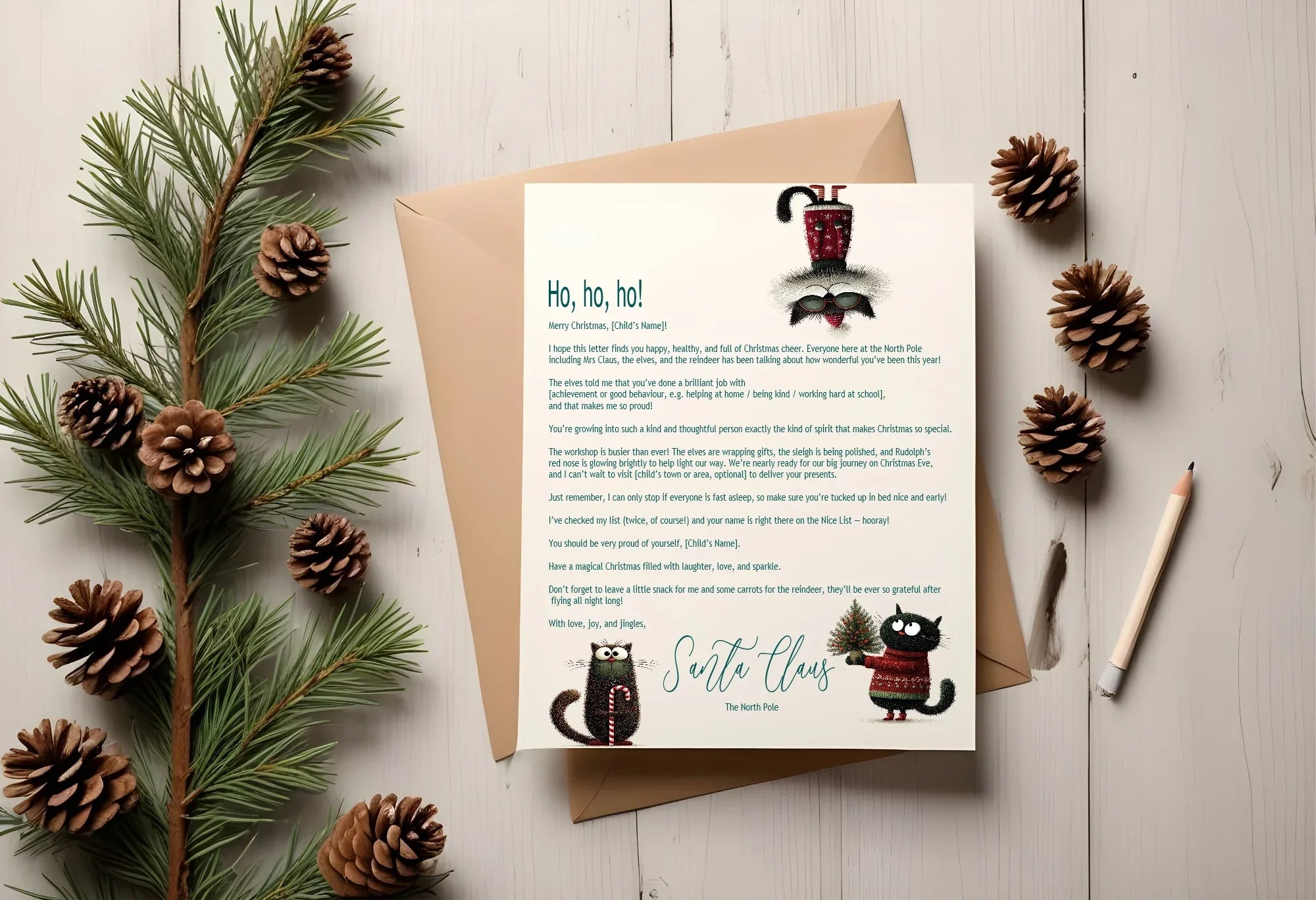 Christmas Cat Letter to Santa Kit inc Personalised Forever Print - Larosier Prints
