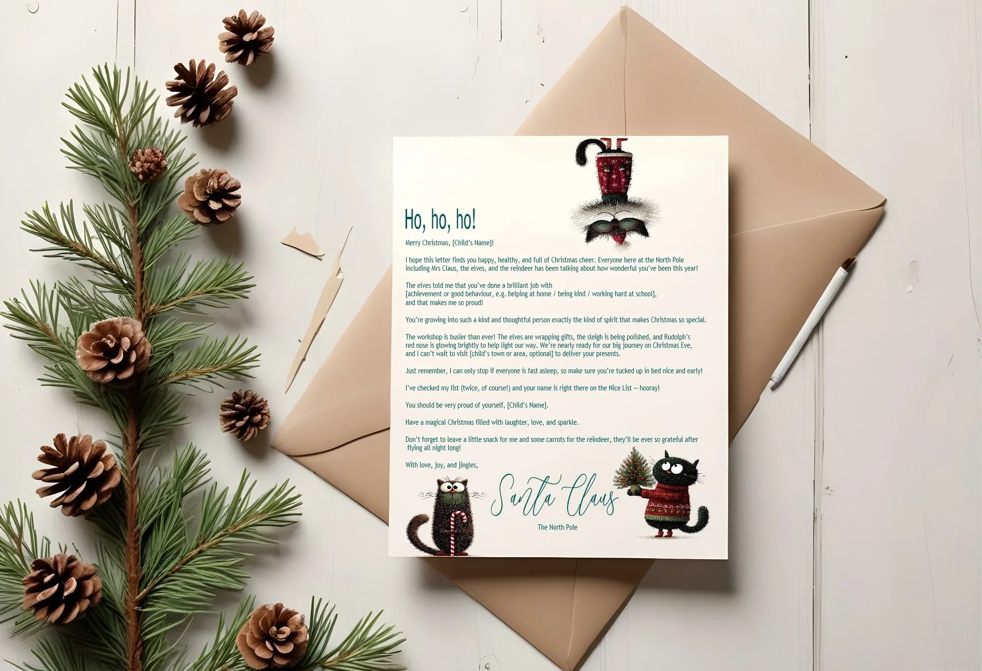 Christmas Cat Letter to Santa Kit inc Personalised Forever Print - Larosier Prints