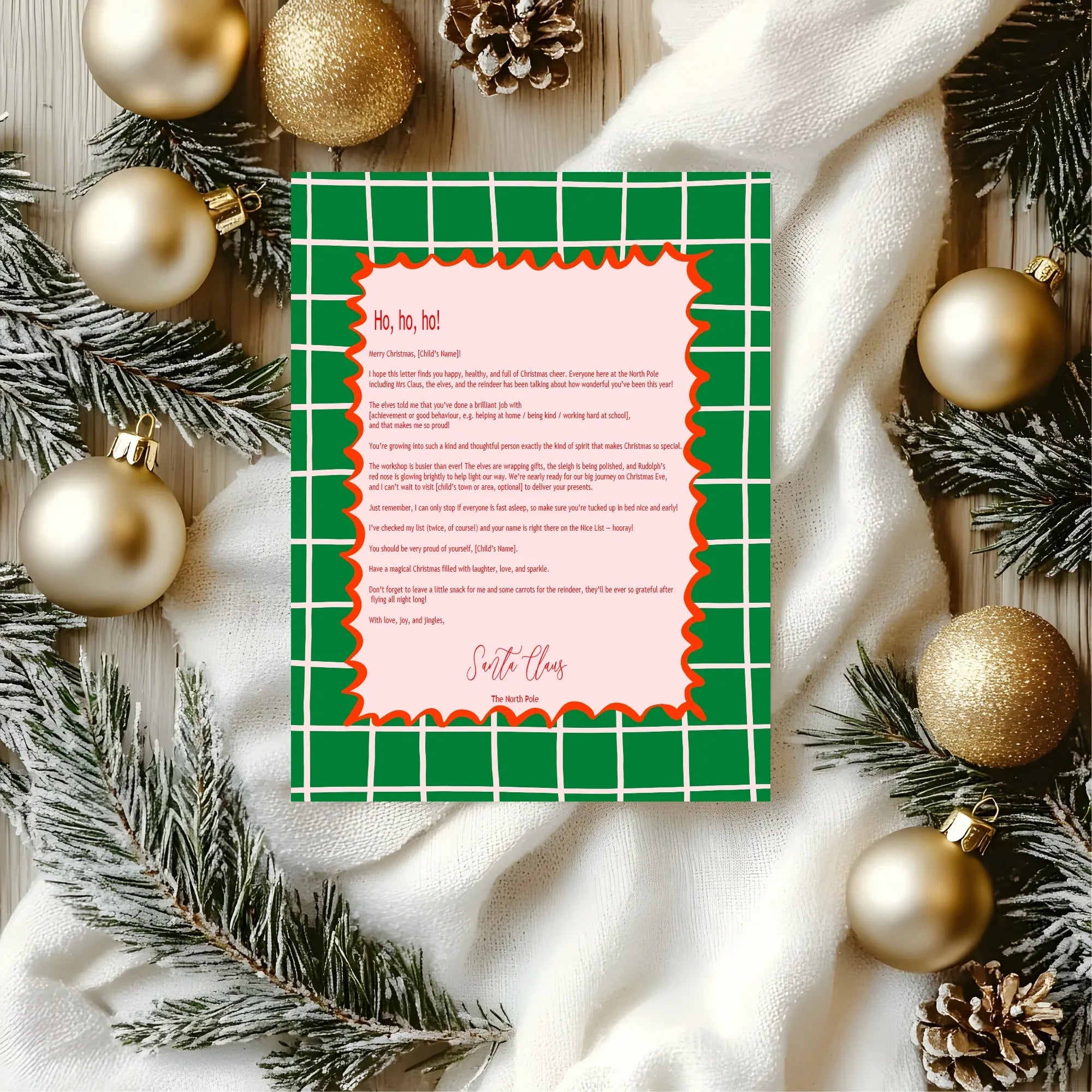 Christmas Green Check Letter to Santa Kit inc Personalised Forever Print - Larosier Prints