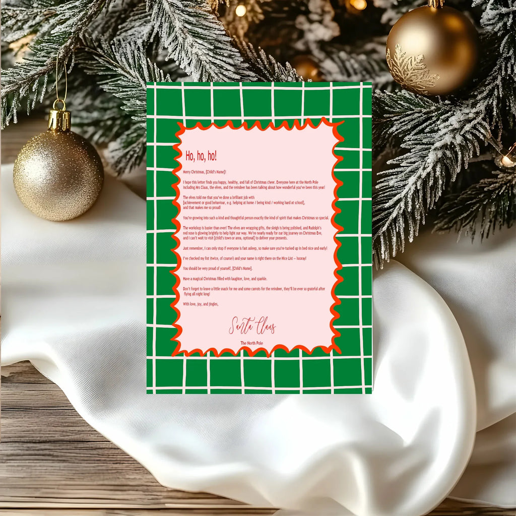 Christmas Green Check Letter to Santa Kit inc Personalised Forever Print - Larosier Prints