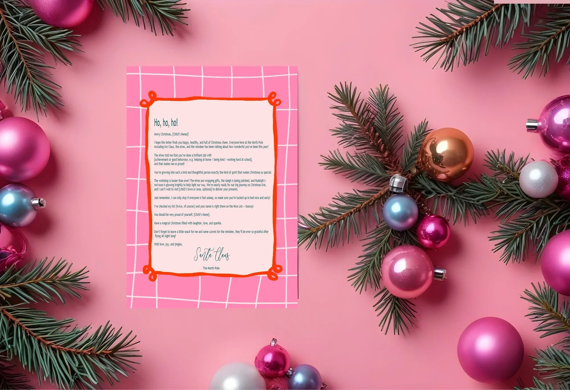 Christmas Pink Check Letter to Santa Kit inc Personalised Forever Print - Larosier Prints