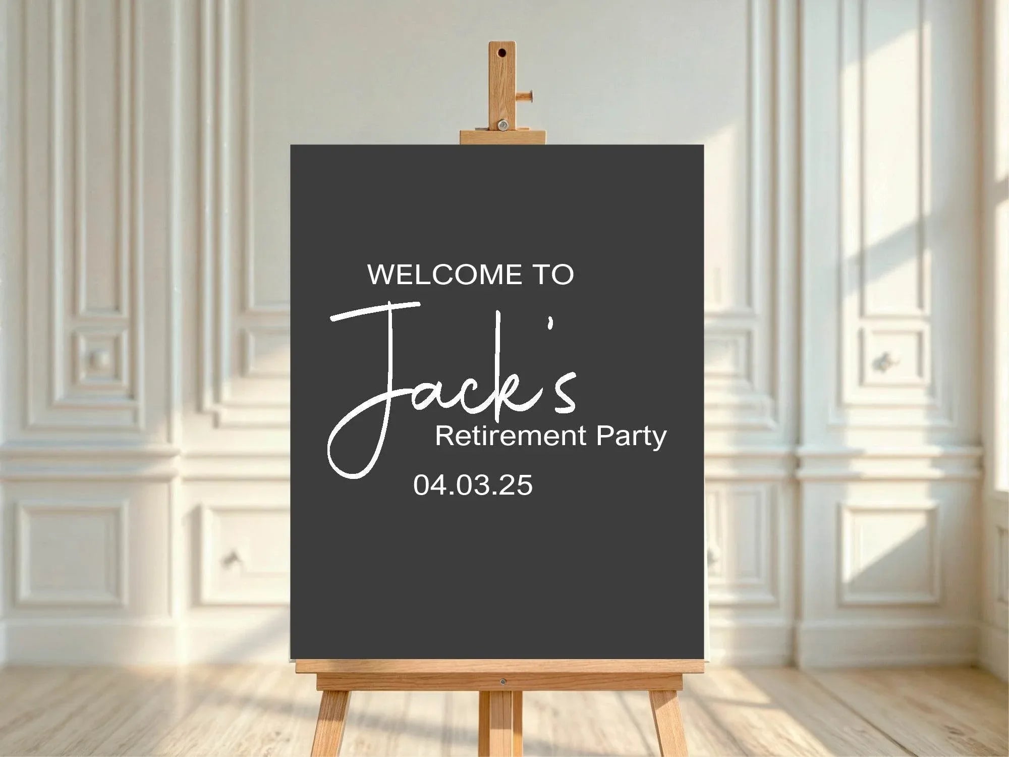 Minimalist Noir Welcome Retirement Party Sign - Larosier Prints