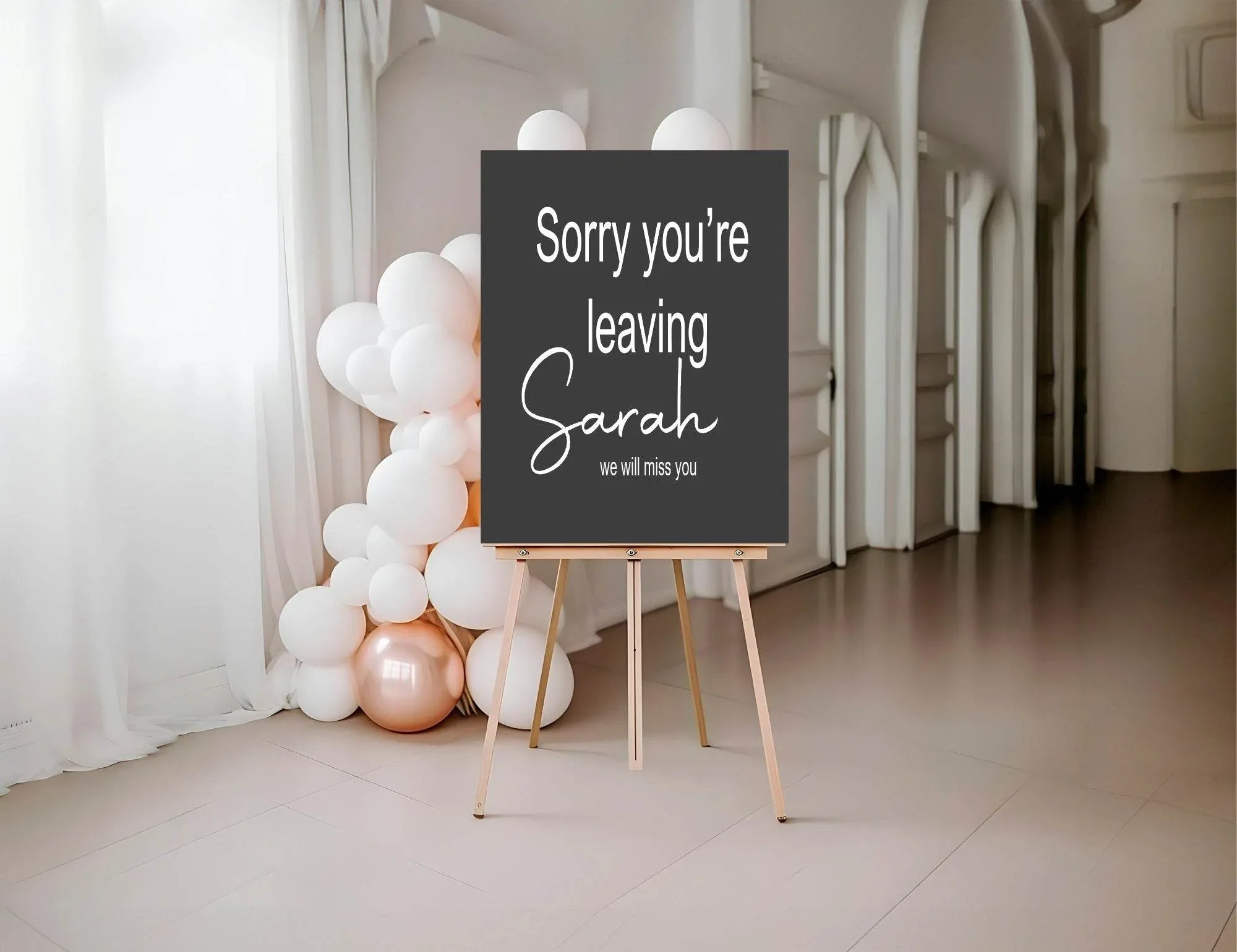 Minimalist Noir Sorry You're Leaving Party Sign - Larosier Prints
