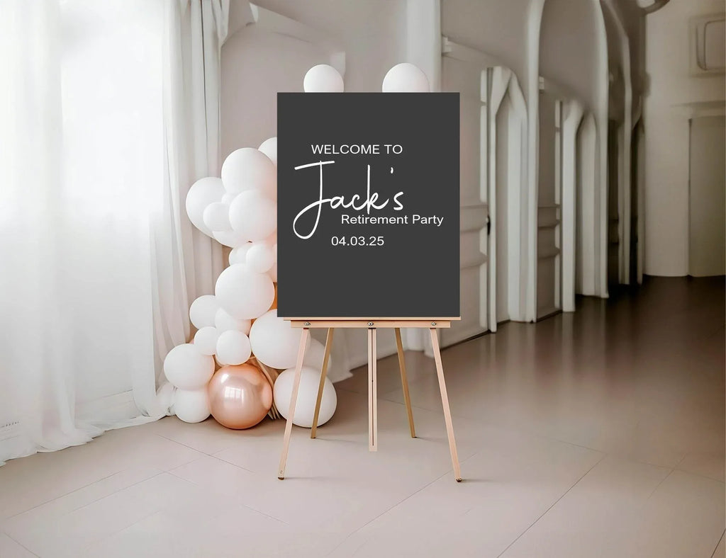Minimalist Noir Welcome Retirement Party Sign - Larosier Prints