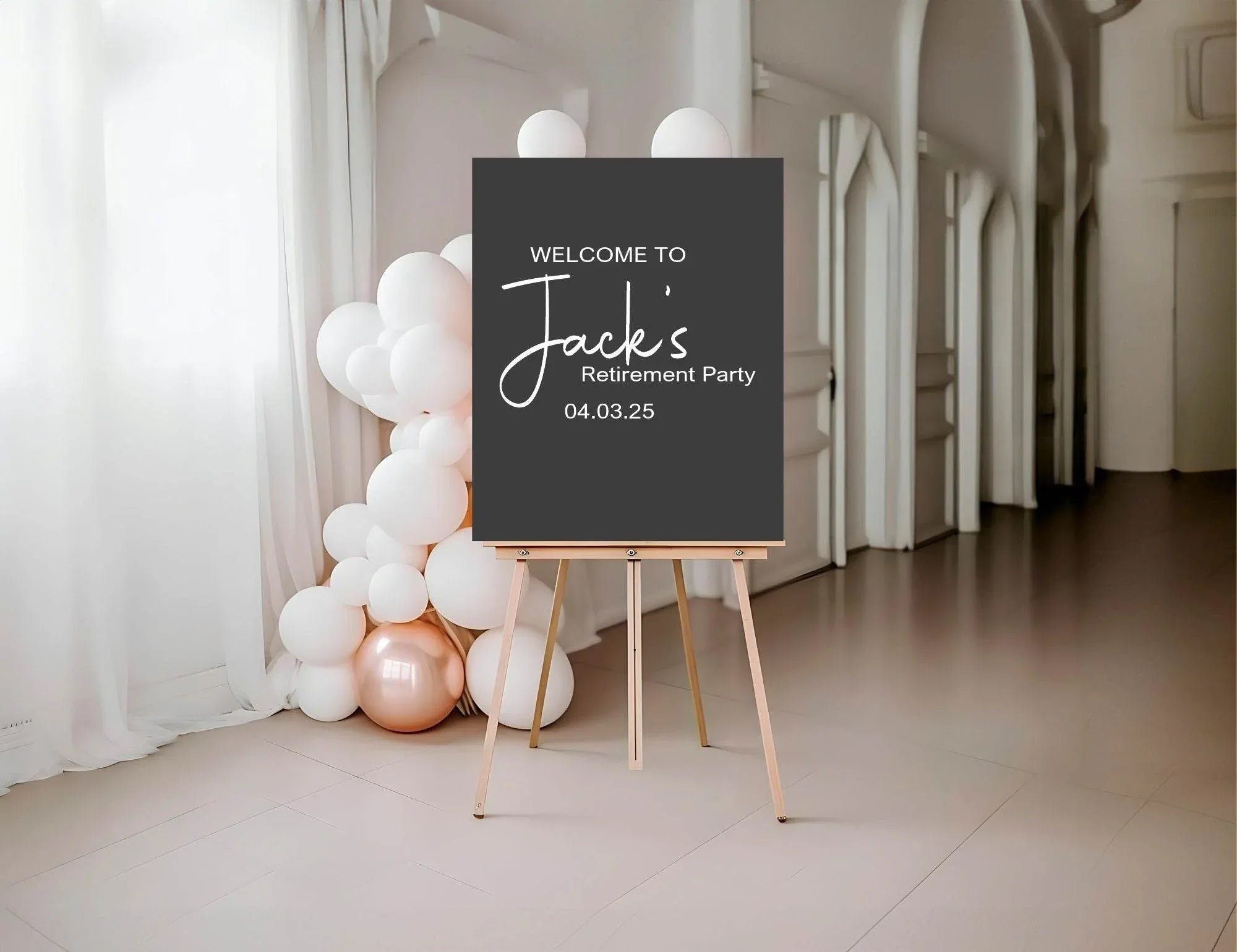 Minimalist Noir Welcome Retirement Party Sign - Larosier Prints