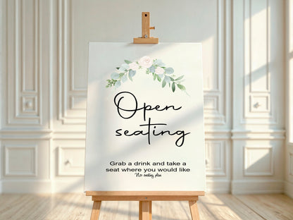 Green & White Rose Open Seating Wedding Sign