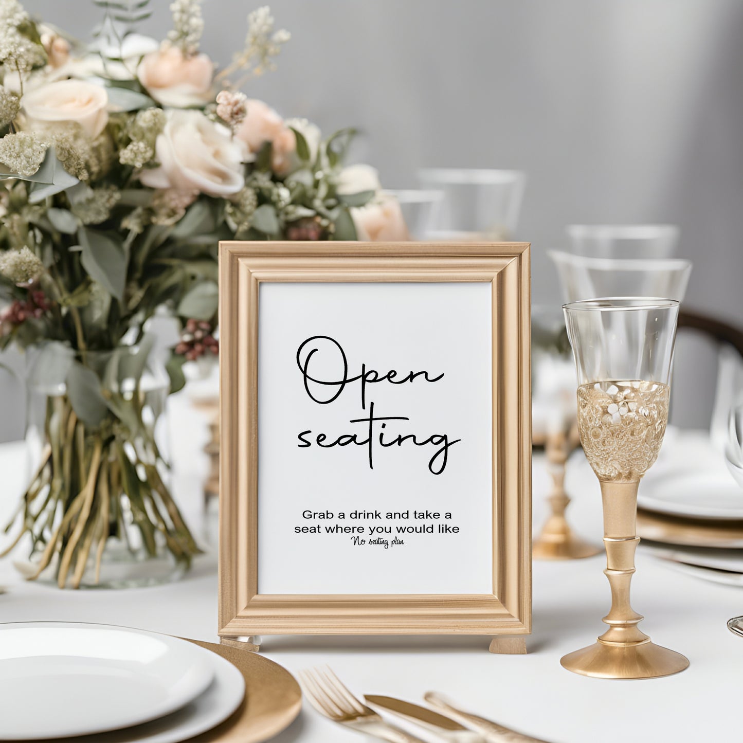 Minimalist Open Seating Wedding Sign | Black & White