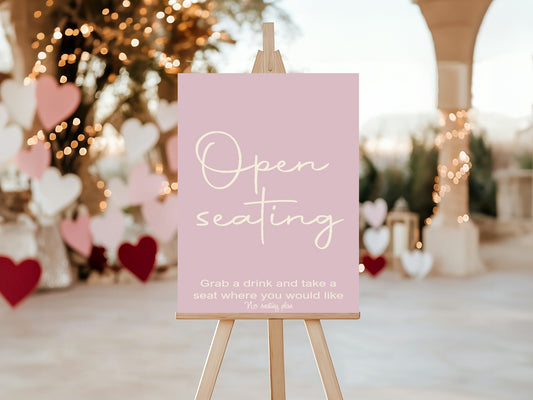 Dusky Pink Open Seating Wedding Party Sign