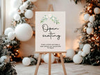 Green & White Rose Open Seating Wedding Party Sign - Larosier Prints