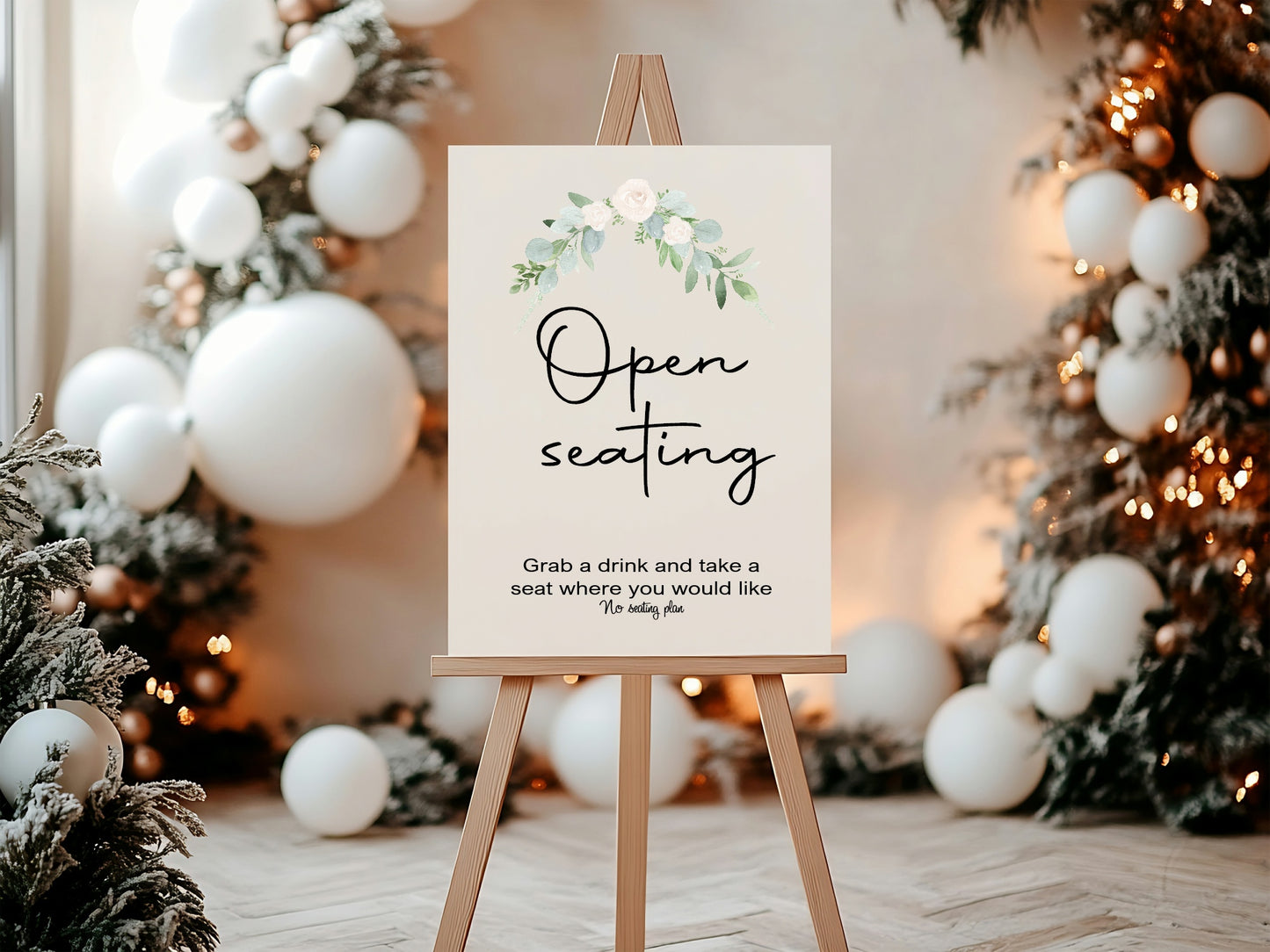 Green & White Rose Open Seating Wedding Sign