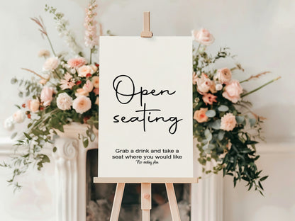 Minimalist Open Seating Wedding Sign | Black & White