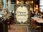 Black Lace Romantic Literature Wedding Open Seating Sign