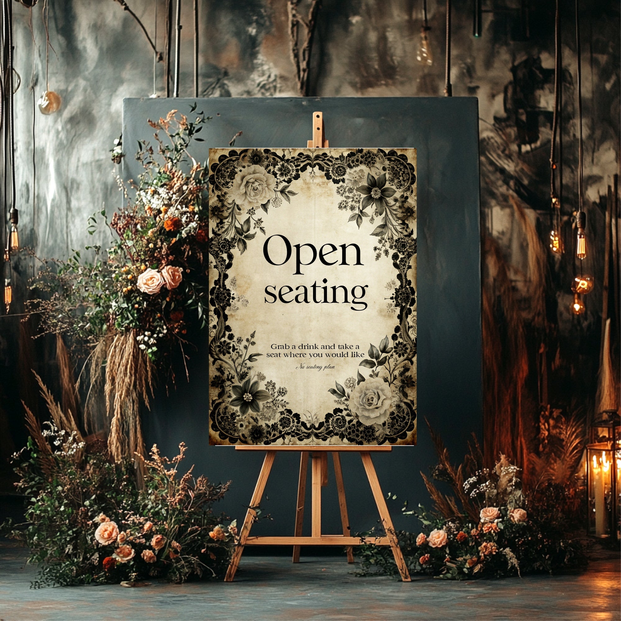 Black Rose Wedding Table Plan Seating Chart Sign