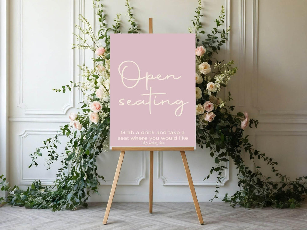 Dusky Pink Open Seating Wedding Party Sign - Larosier Prints