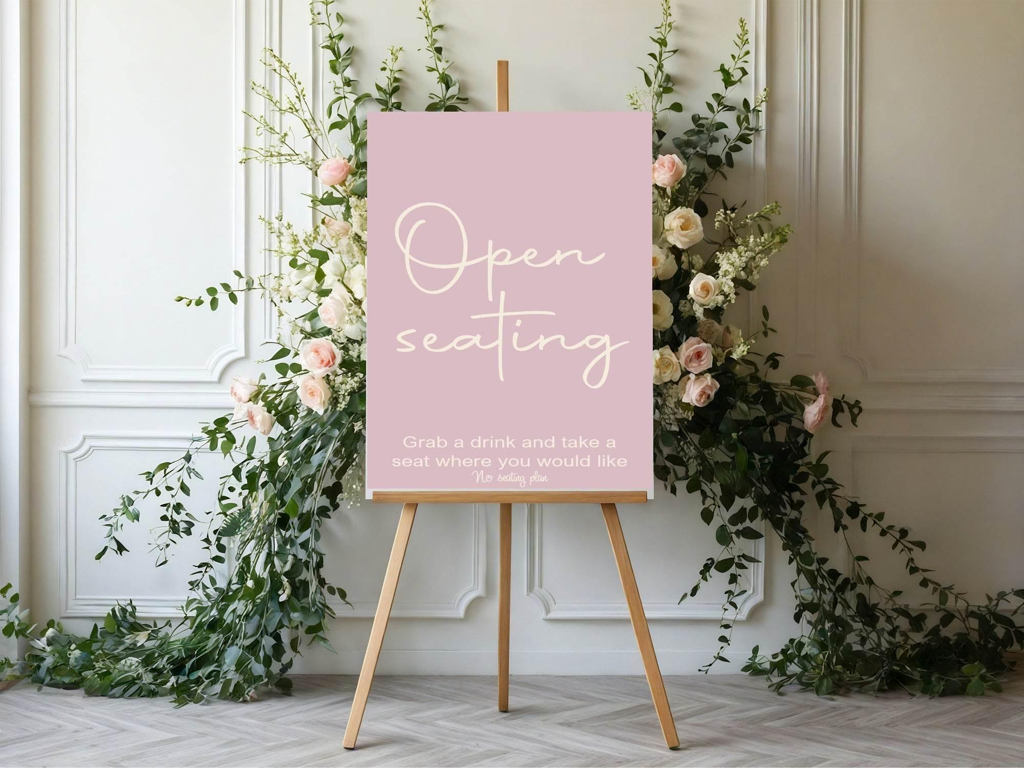 Dusky Pink Open Seating Wedding Party Sign - Larosier Prints
