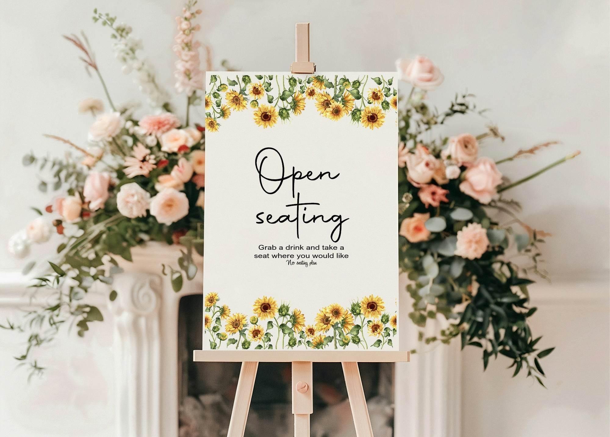 Sunflower Open Seating Wedding Party Sign - Larosier Prints