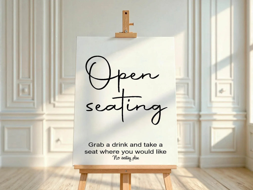 Minimalist Open Seating Wedding Party Sign - Larosier Prints