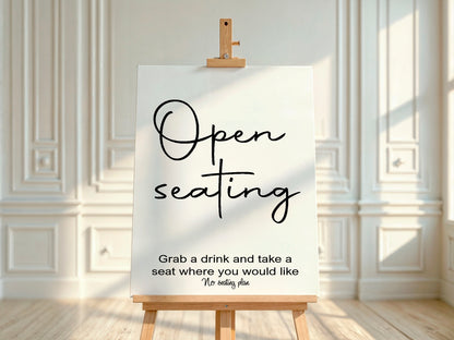 Minimalist Open Seating Wedding Sign | Black & White